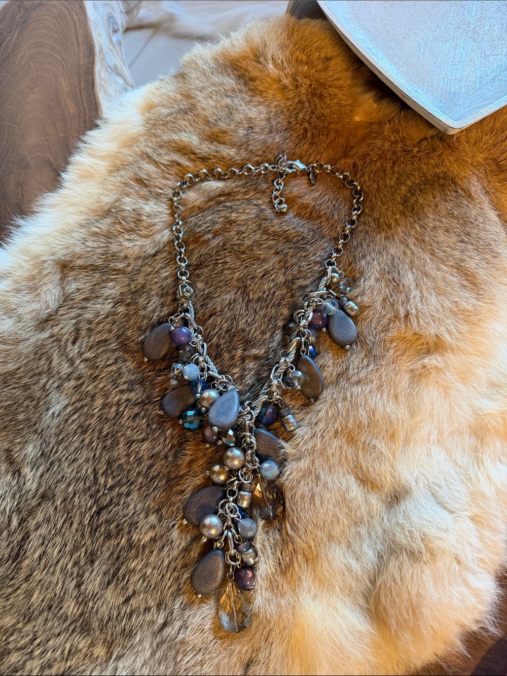 Chico's Taupe and Pewter Multi-Charm Necklace